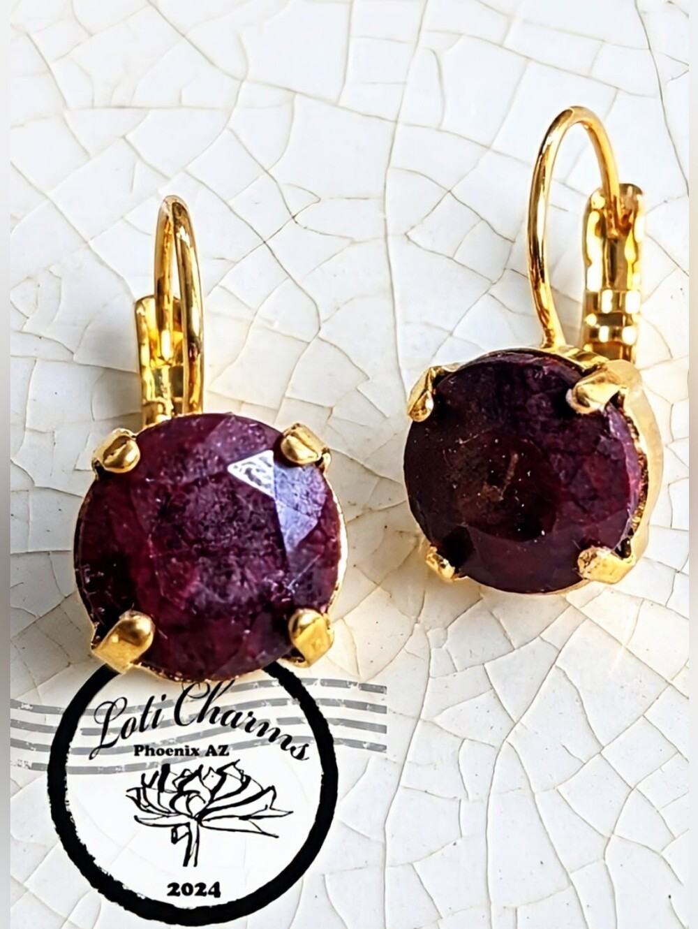 Natural Faceted  Pigeon Blood Ruby Approx 5 Carats on 14K Gold Plated Earrings